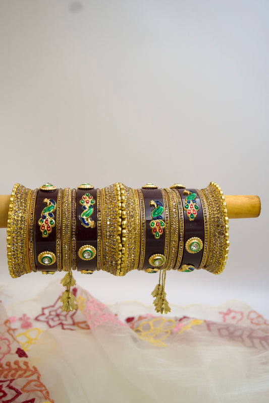 Zamrooda Bridal Chura – Multicolor Stone Elegance on Maroon Base