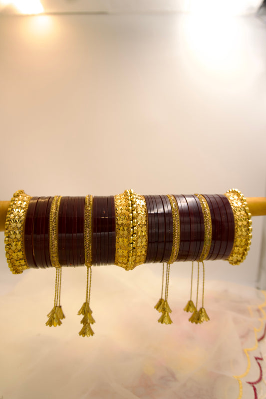 Noor-e-Zehra Bridal Chura – Maroon & Gold Elegance