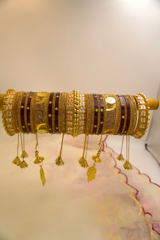 Kumudini Bridal Chura – Warm Maroon Charm with Golden Grace