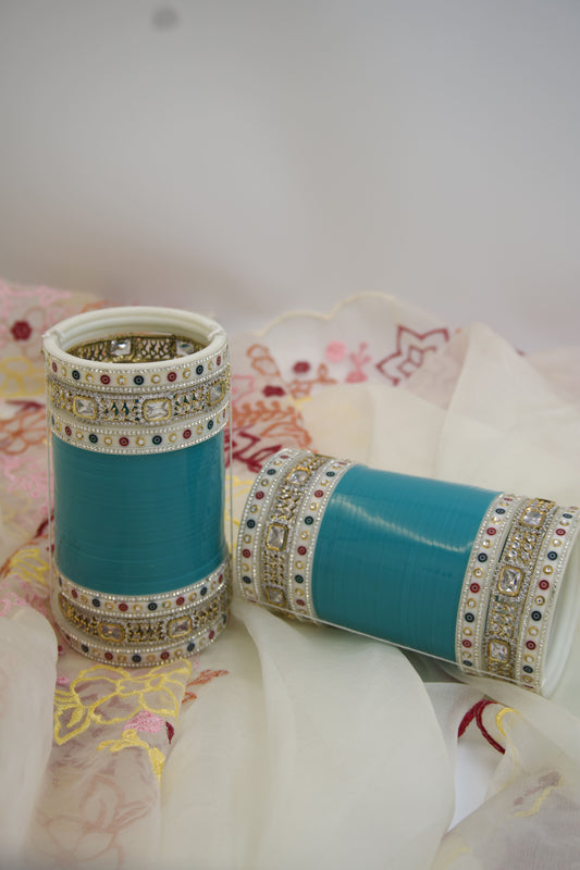 Aqua Glamour Chura with AD Bangles