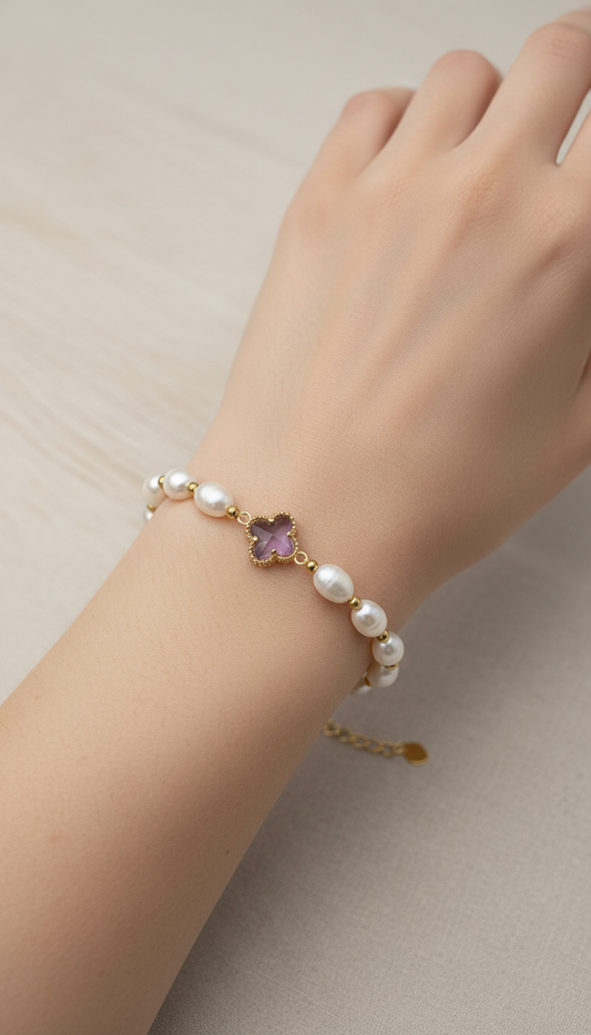 The Amethyst Clover Pearl Bracelet