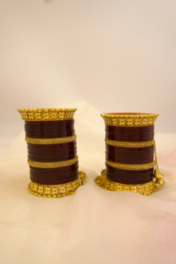 Noor-e-Zehra Bridal Chura – Maroon & Gold Elegance