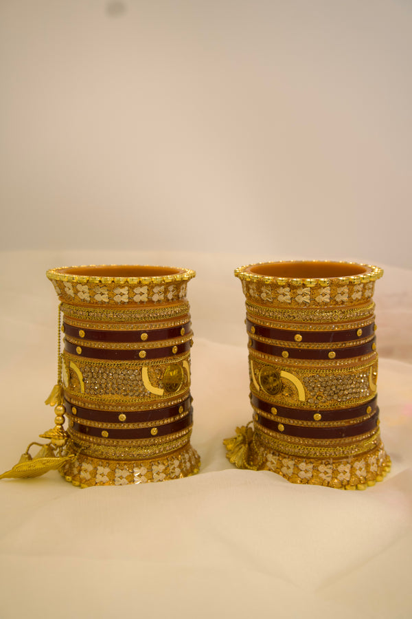 Kumudini Bridal Chura – Warm Maroon Charm with Golden Grace