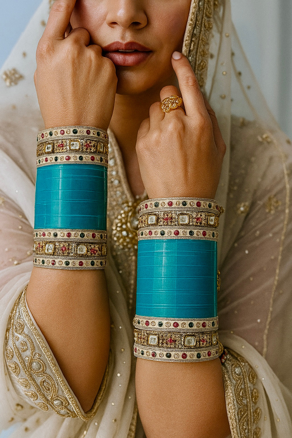 Aqua Glamour Chura with AD Bangles