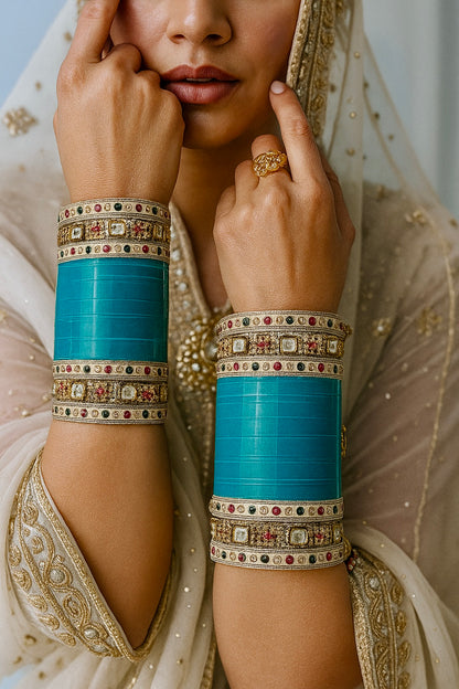 Aqua Glamour Chura with AD Bangles