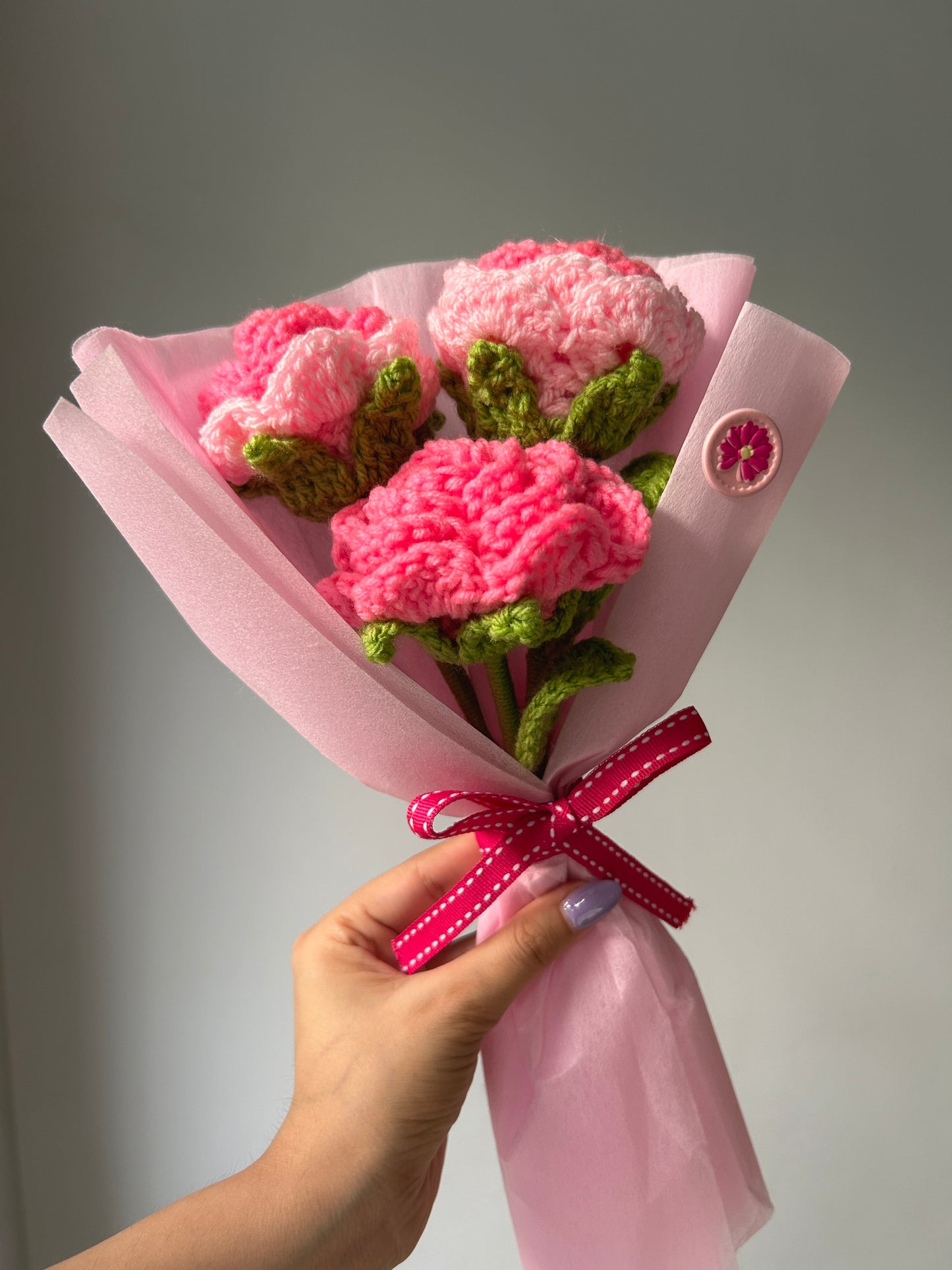Mini Crochet Peony Bouquet – Handmade Forever Blooms in Pink