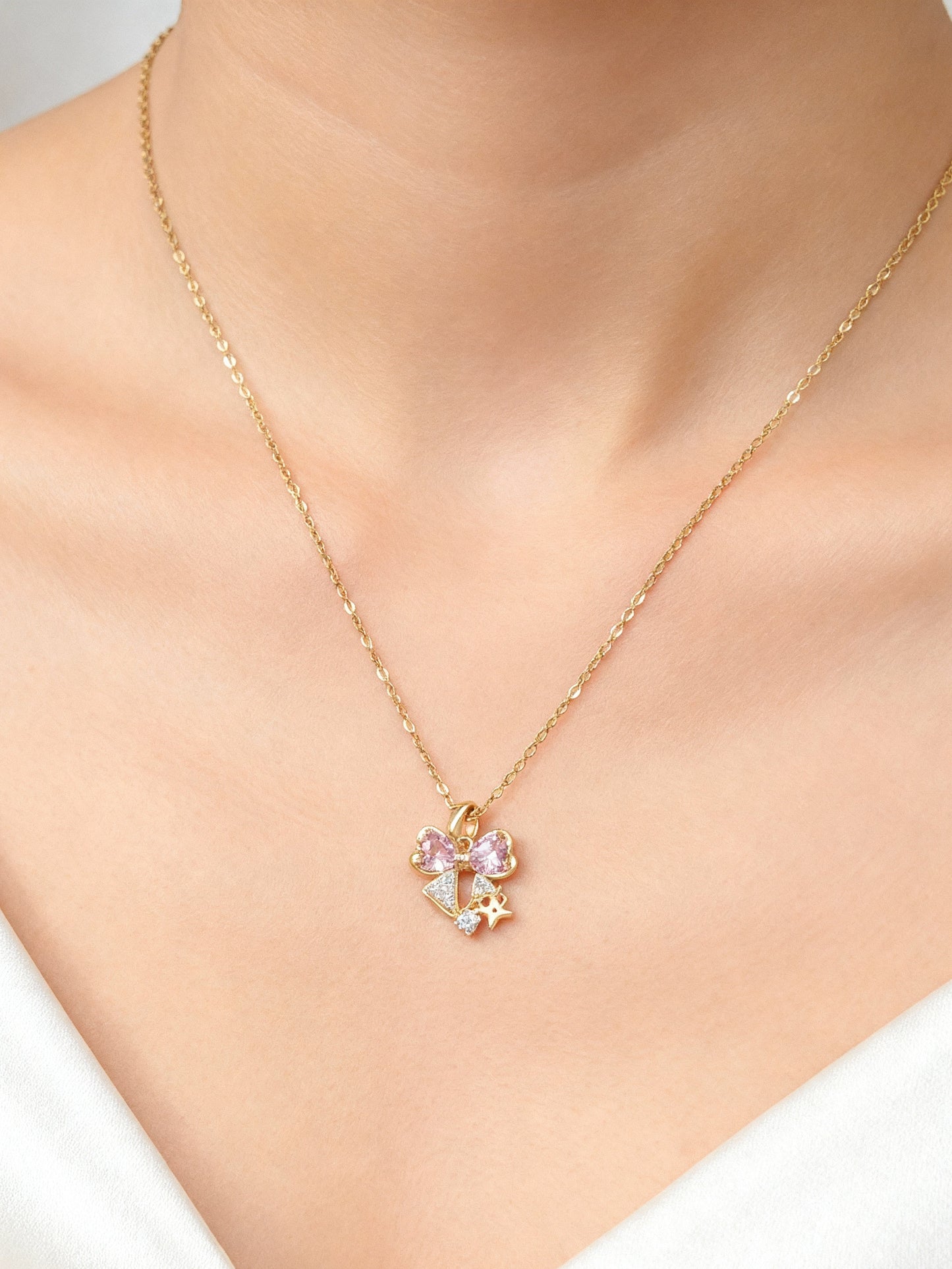 The Starlight Bow Pink Heart Necklace