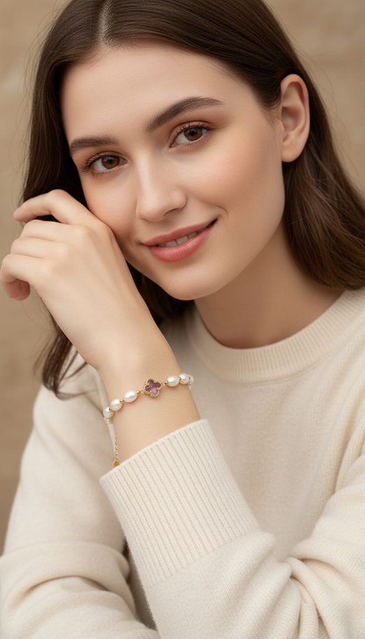 The Amethyst Clover Pearl Bracelet