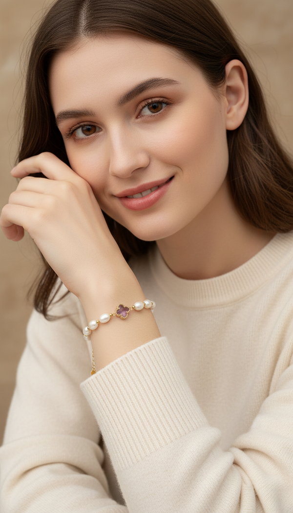 The Amethyst Clover Pearl Bracelet