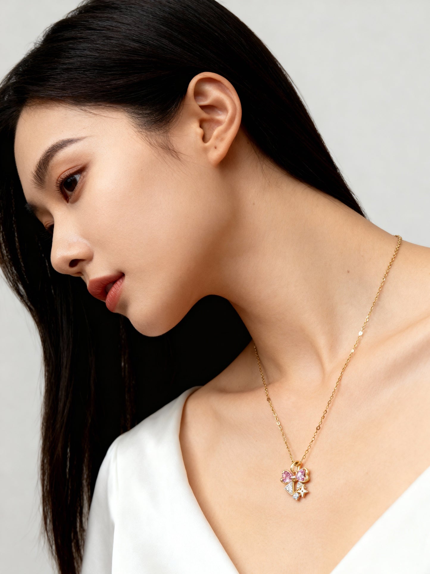 The Starlight Bow Pink Heart Necklace